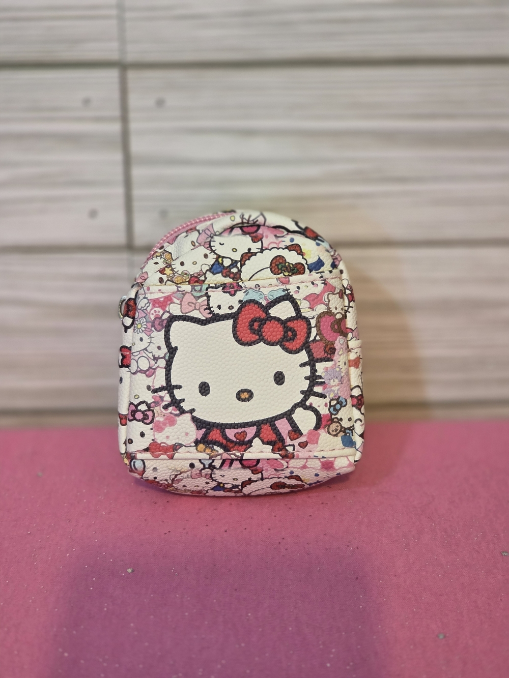 Hello Kitty Faux Leather Mini Backpack Zipper Closure Keychain Coinpurse